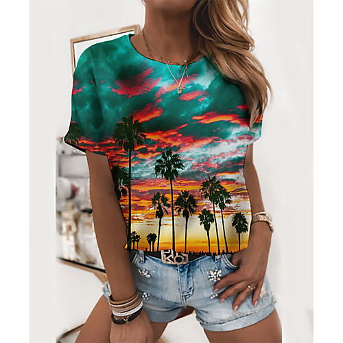Women's T shirt Graphic Scenery 3D Print Round Neck Tops Basic Basic Top Green
Women's T shirt Graphic Scenery 3D Print Round Neck Tops Basic Basic Top Green