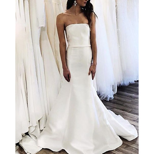 Mermaid / Trumpet Wedding Dresses Strapless Sweep / Brush Train Satin Sleeveless Simple with 2021
Mermaid / Trumpet Wedding Dresses Strapless Sweep / Brush Train Satin Sleeveless Simple with 2021