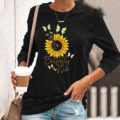 Women's Sunflower T shirt Floral Graphic Butterfly Long Sleeve Print Round Neck Basic Tops Black Blue Green
Women's Sunflower T shirt Floral Graphic Butterfly Long Sleeve Print Round Neck Basic Tops Black Blue Green