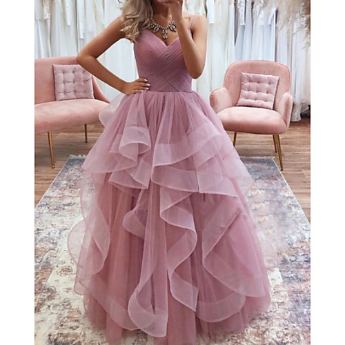 A-Line Wedding Dresses V Neck Floor Length Tulle Sleeveless Country Romantic with Cascading Ruffles 2021
A-Line Wedding Dresses V Neck Floor Length Tulle Sleeveless Country Romantic with Cascading Ruffles 2021