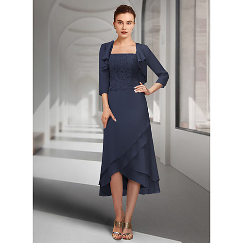 Two Piece A-Line Mother of the Bride Dress Elegant Square Neck Asymmetrical Chiffon Lace 3/4 Length Sleeve with Cascading Ruffles 2021
Two Piece A-Line Mother of the Bride Dress Elegant Square Neck Asymmetrical Chiffon Lace 3/4 Length Sleeve with Cascading Ruffles 2021