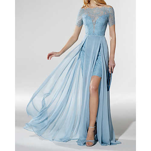 Sheath / Column Beautiful Back Elegant Engagement Formal Evening Dress Illusion Neck Short Sleeve Detachable Lace with Overskirt 2021
Sheath / Column Beautiful Back Elegant Engagement Formal Evening Dress Illusion Neck Short Sleeve Detachable Lace with Overskirt 2021