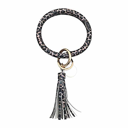 

Wristlet Keychain Bracelet Bangle Keyring - Large Circle Key Ring Leather Tassel Bracelet Holder For Women Girl (N)