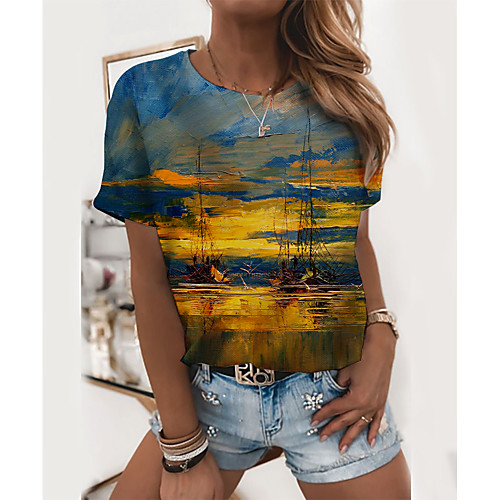 Women's Holiday 3D Printed Painting T shirt Graphic Scenery Print Round Neck Basic Beach Tops Blue
Women's Holiday 3D Printed Painting T shirt Graphic Scenery Print Round Neck Basic Beach Tops Blue