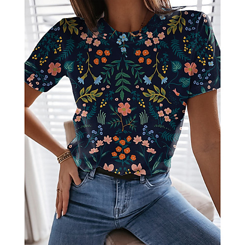 Women's Going out Floral Theme Painting T shirt Floral Graphic Print Round Neck Basic Tops Navy Blue
Women's Going out Floral Theme Painting T shirt Floral Graphic Print Round Neck Basic Tops Navy Blue