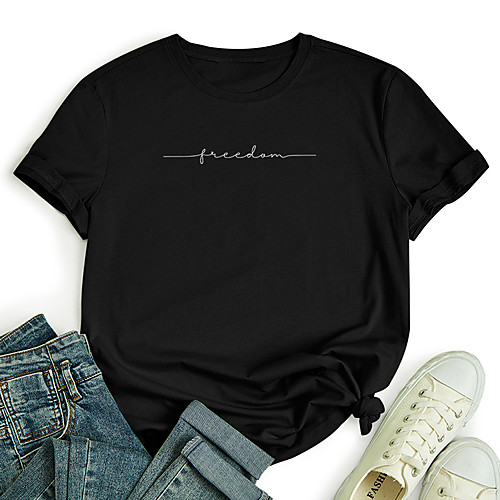 Women's T shirt Graphic Letter Print Round Neck Tops 100% Cotton Basic Basic Top Black Blue Red
Women's T shirt Graphic Letter Print Round Neck Tops 100% Cotton Basic Basic Top Black Blue Red