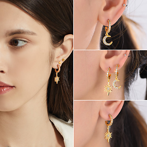 Women's AAA Cubic Zirconia Drop Earrings Hoop Earrings Earrings Vintage Style Moon Star Stylish Vintage S925 Sterling Silver Earrings Jewelry Gold For Birthday Gift Festival / Dangle Earrings
Women's AAA Cubic Zirconia Drop Earrings Hoop Earrings Earrings Vintage Style Moon Star Stylish Vintage S925 Sterling Silver Earrings Jewelry Gold For Birthday Gift Festival / Dangle Earrings