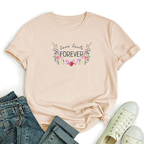 Women's T shirt Graphic Flower Letter Print Round Neck Tops 100% Cotton Basic Basic Top White Black Blue
Women's T shirt Graphic Flower Letter Print Round Neck Tops 100% Cotton Basic Basic Top White Black Blue