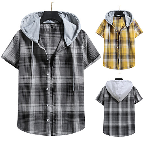 Men's Shirt non-printing Lattice Color Block Plus Size Drawstring Short Sleeve Daily Tops Vintage Streetwear Hooded Yellow Gray
Men's Shirt non-printing Lattice Color Block Plus Size Drawstring Short Sleeve Daily Tops Vintage Streetwear Hooded Yellow Gray