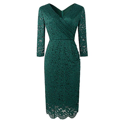 Sheath / Column Elegant Vintage Party Wear Cocktail Party Dress V Neck 3/4 Length Sleeve Knee Length Lace with Lace Insert 2021
Sheath / Column Elegant Vintage Party Wear Cocktail Party Dress V Neck 3/4 Length Sleeve Knee Length Lace with Lace Insert 2021
