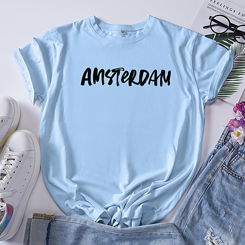 Women's T shirt Graphic Letter Print Round Neck Tops 100% Cotton Basic Basic Top White Blue Red
Women's T shirt Graphic Letter Print Round Neck Tops 100% Cotton Basic Basic Top White Blue Red