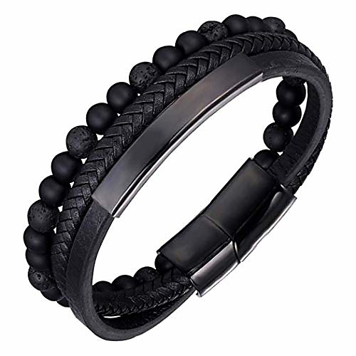 Mens Bead Leather Bracelet with Stainless Steel Magnetic Clasp, Natural Bead Bracelet for Men (Black)
Mens Bead Leather Bracelet with Stainless Steel Magnetic Clasp, Natural Bead Bracelet for Men (Black)
