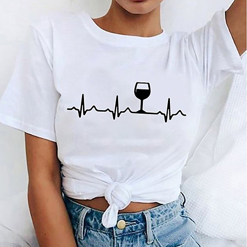 Women's T shirt Letter Print Round Neck Tops 100% Cotton Basic Basic Top White Black
Women's T shirt Letter Print Round Neck Tops 100% Cotton Basic Basic Top White Black