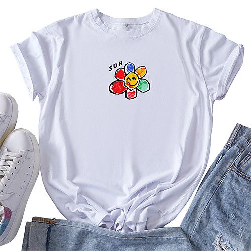 Women's T shirt Graphic Text Flower Print Round Neck Tops 100% Cotton Basic Basic Top White Black Blue
Women's T shirt Graphic Text Flower Print Round Neck Tops 100% Cotton Basic Basic Top White Black Blue
