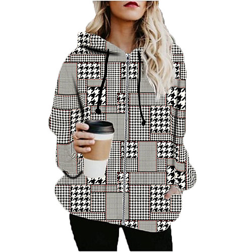 Women's Hoodied Jacket Sports Fall & Winter Long Coat Loose Jacket Long Sleeve Plaid Print Khaki
Women's Hoodied Jacket Sports Fall & Winter Long Coat Loose Jacket Long Sleeve Plaid Print Khaki
