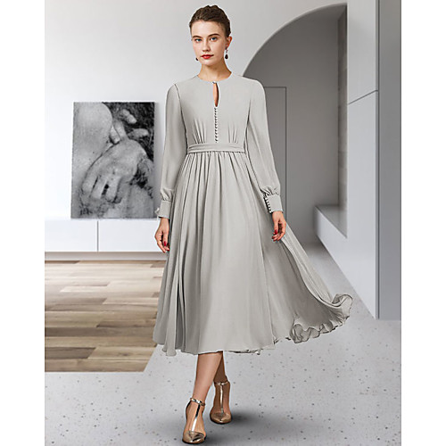 A-Line Mother of the Bride Dress Elegant Jewel Neck Tea Length Chiffon Long Sleeve with Bow(s) Buttons Pleats 2021
A-Line Mother of the Bride Dress Elegant Jewel Neck Tea Length Chiffon Long Sleeve with Bow(s) Buttons Pleats 2021