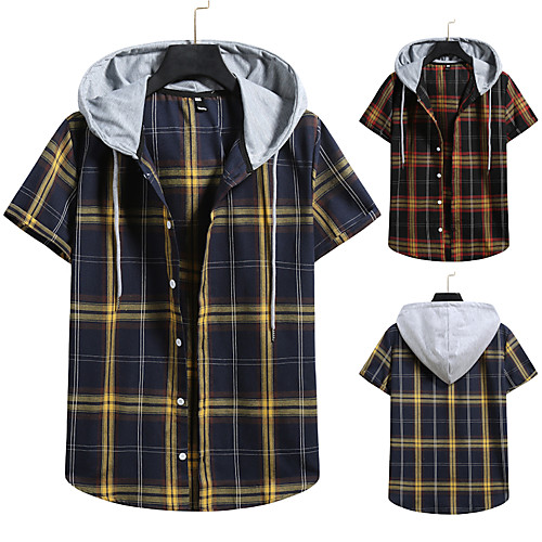 Men's Shirt non-printing Lattice Color Block Plus Size Drawstring Short Sleeve Daily Tops Vintage Streetwear Hooded Black Navy Blue
Men's Shirt non-printing Lattice Color Block Plus Size Drawstring Short Sleeve Daily Tops Vintage Streetwear Hooded Black Navy Blue