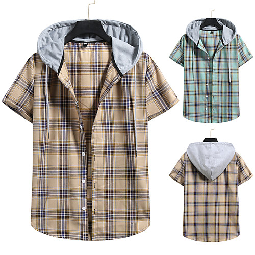 Men's Shirt non-printing Lattice Color Block Plus Size Drawstring Short Sleeve Daily Tops Vintage Streetwear Hooded Khaki Green
Men's Shirt non-printing Lattice Color Block Plus Size Drawstring Short Sleeve Daily Tops Vintage Streetwear Hooded Khaki Green