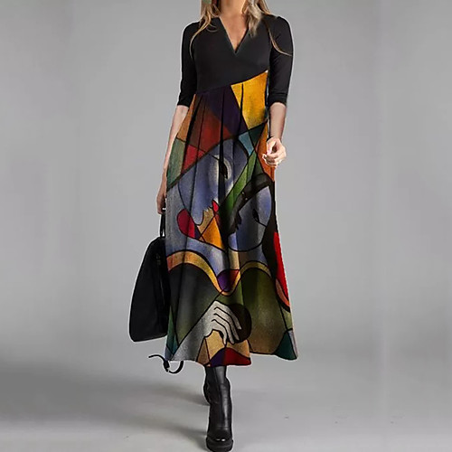 Women's Swing Dress Maxi long Dress Black Long Sleeve Print Geometic Print Spring Summer V Neck Elegant Casual Going out 2021 S M L XL XXL
Women's Swing Dress Maxi long Dress Black Long Sleeve Print Geometic Print Spring Summer V Neck Elegant Casual Going out 2021 S M L XL XXL