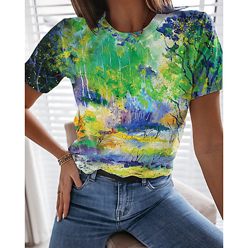 Women's Painting T shirt Floral Graphic Scenery Print Round Neck Basic Tops Green
Women's Painting T shirt Floral Graphic Scenery Print Round Neck Basic Tops Green