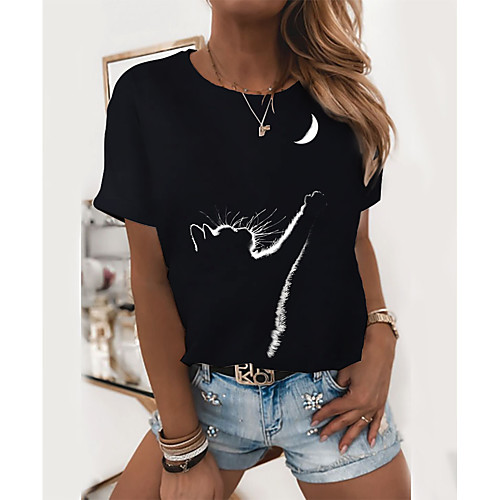 Women's T shirt Cat Graphic Cartoon Print Round Neck Tops 100% Cotton Basic Basic Top Black
Women's T shirt Cat Graphic Cartoon Print Round Neck Tops 100% Cotton Basic Basic Top Black