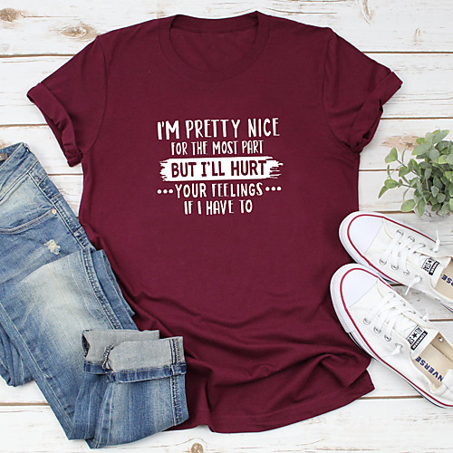 Women's T shirt Text Letter Print Round Neck Tops 100% Cotton Basic Basic Top White Black Yellow
Women's T shirt Text Letter Print Round Neck Tops 100% Cotton Basic Basic Top White Black Yellow