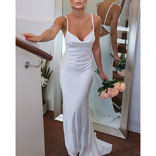 Sheath / Column Wedding Dresses V Neck Floor Length Charmeuse Sleeveless Simple Sexy with 2021
Sheath / Column Wedding Dresses V Neck Floor Length Charmeuse Sleeveless Simple Sexy with 2021