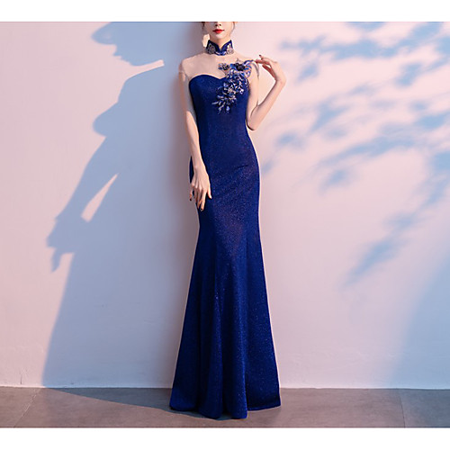 Mermaid / Trumpet Sexy Floral Wedding Guest Formal Evening Dress Stand Collar Short Sleeve Floor Length Sequined with Lace Insert Embroidery 2021
Mermaid / Trumpet Sexy Floral Wedding Guest Formal Evening Dress Stand Collar Short Sleeve Floor Length Sequined with Lace Insert Embroidery 2021