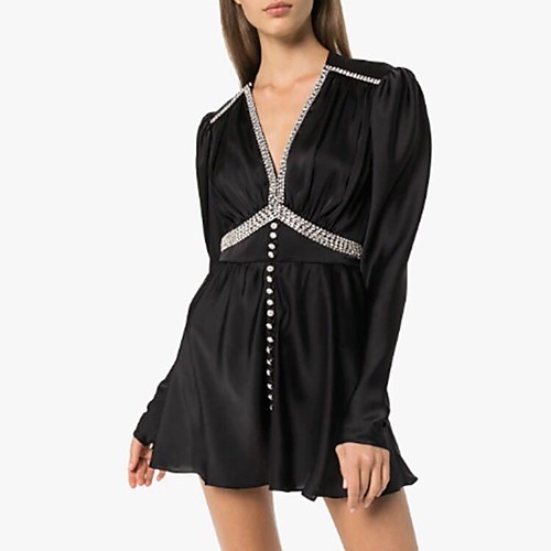 A-Line Little Black Dress Sexy Homecoming Party Wear Dress V Neck Long Sleeve Short / Mini Satin with Buttons Crystals 2021
A-Line Little Black Dress Sexy Homecoming Party Wear Dress V Neck Long Sleeve Short / Mini Satin with Buttons Crystals 2021