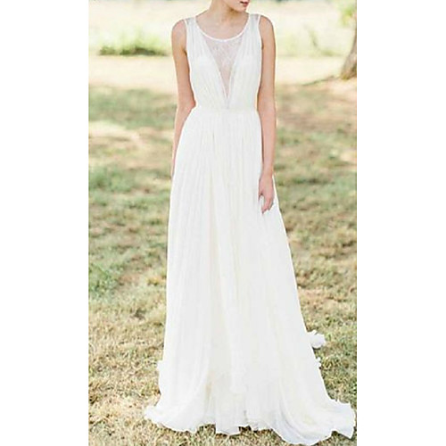 A-Line Wedding Dresses Jewel Neck Sweep / Brush Train Chiffon Lace Sleeveless Romantic Beach with Appliques 2021
A-Line Wedding Dresses Jewel Neck Sweep / Brush Train Chiffon Lace Sleeveless Romantic Beach with Appliques 2021
