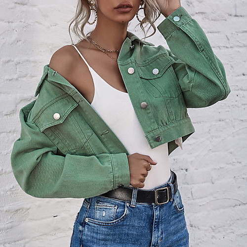 Women's Denim Jacket Daily Fall & Winter Short Coat Shirt Collar Regular Fit Jacket Long Sleeve Solid Colored Green / Cotton
Women's Denim Jacket Daily Fall & Winter Short Coat Shirt Collar Regular Fit Jacket Long Sleeve Solid Colored Green / Cotton