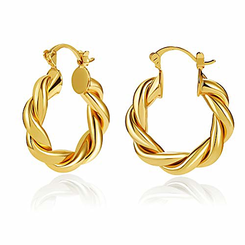 gold twisted chunky hoop earrings for women, 14k gold plated lightweight hypoallergenic hoops huggies girls ear jewelry gift
gold twisted chunky hoop earrings for women, 14k gold plated lightweight hypoallergenic hoops huggies girls ear jewelry gift