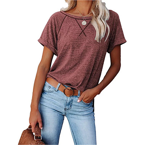 Women's T shirt Plain Patchwork Round Neck Tops Cotton Basic Basic Top Black Blue Blushing Pink
Women's T shirt Plain Patchwork Round Neck Tops Cotton Basic Basic Top Black Blue Blushing Pink