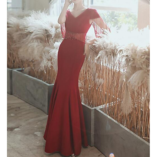 Mermaid / Trumpet Glittering Sexy Wedding Guest Formal Evening Dress V Neck Half Sleeve Floor Length Stretch Fabric with Sash / Ribbon Tassel 2021
Mermaid / Trumpet Glittering Sexy Wedding Guest Formal Evening Dress V Neck Half Sleeve Floor Length Stretch Fabric with Sash / Ribbon Tassel 2021