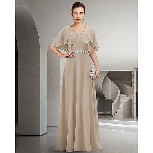 Sheath / Column Mother of the Bride Dress Elegant Jewel Neck Floor Length Chiffon Short Sleeve with Pleats Ruffles Crystal Brooch 2021
Sheath / Column Mother of the Bride Dress Elegant Jewel Neck Floor Length Chiffon Short Sleeve with Pleats Ruffles Crystal Brooch 2021