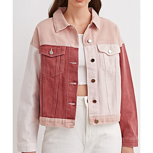 Women's Denim Jacket Daily Spring & Fall Regular Coat Shirt Collar Regular Fit Basic Jacket Long Sleeve Color Block Pink / Cotton
Women's Denim Jacket Daily Spring & Fall Regular Coat Shirt Collar Regular Fit Basic Jacket Long Sleeve Color Block Pink / Cotton
