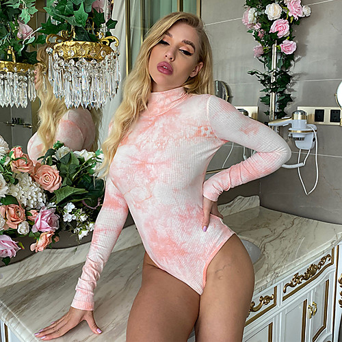 Women's Bodysuit Zentai Jumpsuit Tie Dye Long Sleeve Print High Neck Basic Streetwear Tops Cotton White Blue Purple
Women's Bodysuit Zentai Jumpsuit Tie Dye Long Sleeve Print High Neck Basic Streetwear Tops Cotton White Blue Purple