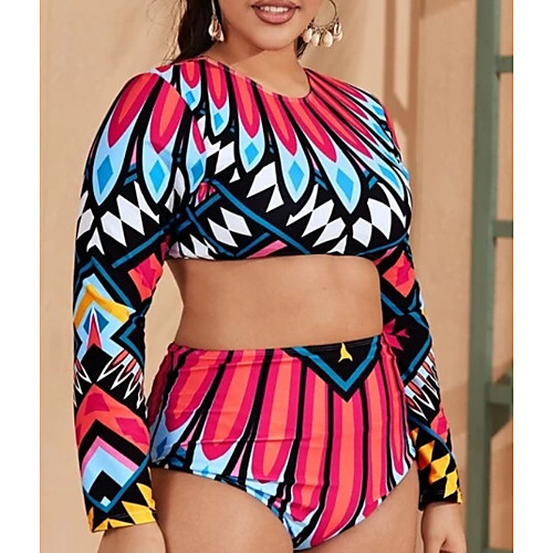 Women's Plus Size Blouse T shirt Fashion Sexy Bikini 2 Piece Swimsuit Tummy Control Push Up Color Block Jewel Neck Swimwear Bathing Suits Blue / Geometric
Women's Plus Size Blouse T shirt Fashion Sexy Bikini 2 Piece Swimsuit Tummy Control Push Up Color Block Jewel Neck Swimwear Bathing Suits Blue / Geometric