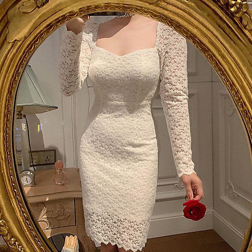 Sheath / Column Vintage Sexy Homecoming Cocktail Party Dress Scoop Neck Long Sleeve Tea Length Lace with Lace Insert 2021
Sheath / Column Vintage Sexy Homecoming Cocktail Party Dress Scoop Neck Long Sleeve Tea Length Lace with Lace Insert 2021