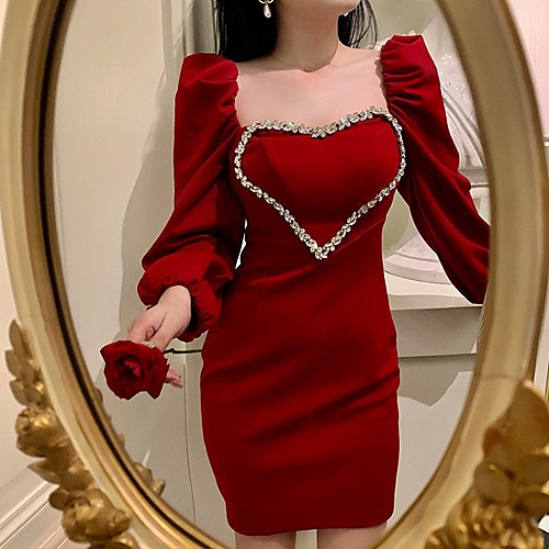 Sheath / Column Elegant Vintage Homecoming Cocktail Party Dress Scoop Neck Long Sleeve Short / Mini Stretch Fabric with Crystals 2021
Sheath / Column Elegant Vintage Homecoming Cocktail Party Dress Scoop Neck Long Sleeve Short / Mini Stretch Fabric with Crystals 2021