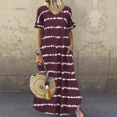Women's Swing Dress Maxi long Dress Wine Navy Gray Dark Purple Black Brown Navy Blue Short Sleeve Striped Print Summer V Neck Casual 2021 S M L XL 2XL 3XL 4XL 5XL
Women's Swing Dress Maxi long Dress Wine Navy Gray Dark Purple Black Brown Navy Blue Short Sleeve Striped Print Summer V Neck Casual 2021 S M L XL 2XL 3XL 4XL 5XL