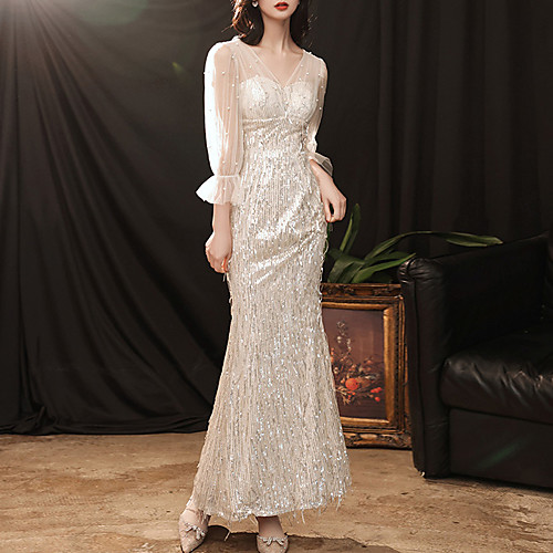Sheath / Column Sparkle Sexy Prom Formal Evening Dress V Neck 3/4 Length Sleeve Ankle Length Sequined with Sequin 2021
Sheath / Column Sparkle Sexy Prom Formal Evening Dress V Neck 3/4 Length Sleeve Ankle Length Sequined with Sequin 2021