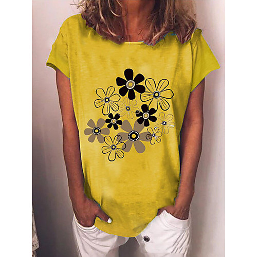 Women's T shirt Floral Print Round Neck Tops Cotton Basic Basic Top White Blue Yellow
Women's T shirt Floral Print Round Neck Tops Cotton Basic Basic Top White Blue Yellow