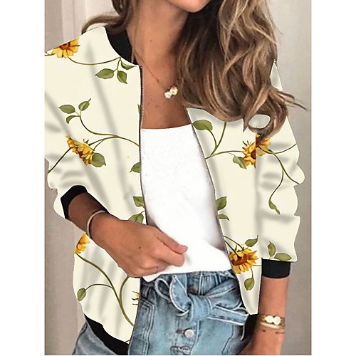 Women's Jacket Daily Spring & Fall Regular Coat Regular Fit Active Streetwear Jacket Long Sleeve Plants Print White Beige / Holiday
Women's Jacket Daily Spring & Fall Regular Coat Regular Fit Active Streetwear Jacket Long Sleeve Plants Print White Beige / Holiday