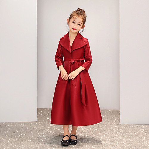 A-Line Ankle Length Flower Girl Dresses Party Satin 3/4 Length Sleeve V Neck with Belt
A-Line Ankle Length Flower Girl Dresses Party Satin 3/4 Length Sleeve V Neck with Belt