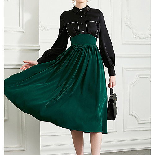 A-Line Elegant Vintage Homecoming Cocktail Party Dress Shirt Collar Long Sleeve Tea Length Imitation Silk with Buttons Pleats 2021
A-Line Elegant Vintage Homecoming Cocktail Party Dress Shirt Collar Long Sleeve Tea Length Imitation Silk with Buttons Pleats 2021