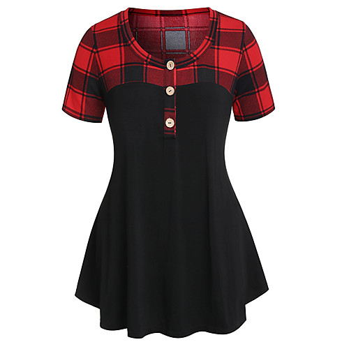 Women's Plus Size Tops Blouse Plaid Patchwork Short Sleeve Crewneck Streetwear Black Big Size S M L XL XXL / Going out
Women's Plus Size Tops Blouse Plaid Patchwork Short Sleeve Crewneck Streetwear Black Big Size S M L XL XXL / Going out
