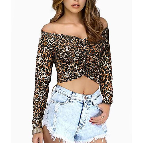 Women's Crop Top Leopard Snake Print Cheetah Print Long Sleeve Print Off Shoulder Basic Tops Black Light Brown Dark Gray
Women's Crop Top Leopard Snake Print Cheetah Print Long Sleeve Print Off Shoulder Basic Tops Black Light Brown Dark Gray