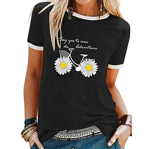 Women's T shirt Floral Flower Round Neck Basic Tops Black Purple Yellow
Women's T shirt Floral Flower Round Neck Basic Tops Black Purple Yellow