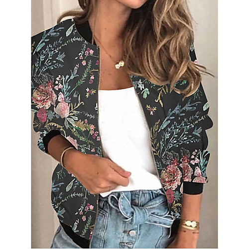 Women's Jacket Daily Spring & Fall Regular Coat Regular Fit Active Streetwear Jacket Long Sleeve Plants Print Black / Holiday
Women's Jacket Daily Spring & Fall Regular Coat Regular Fit Active Streetwear Jacket Long Sleeve Plants Print Black / Holiday